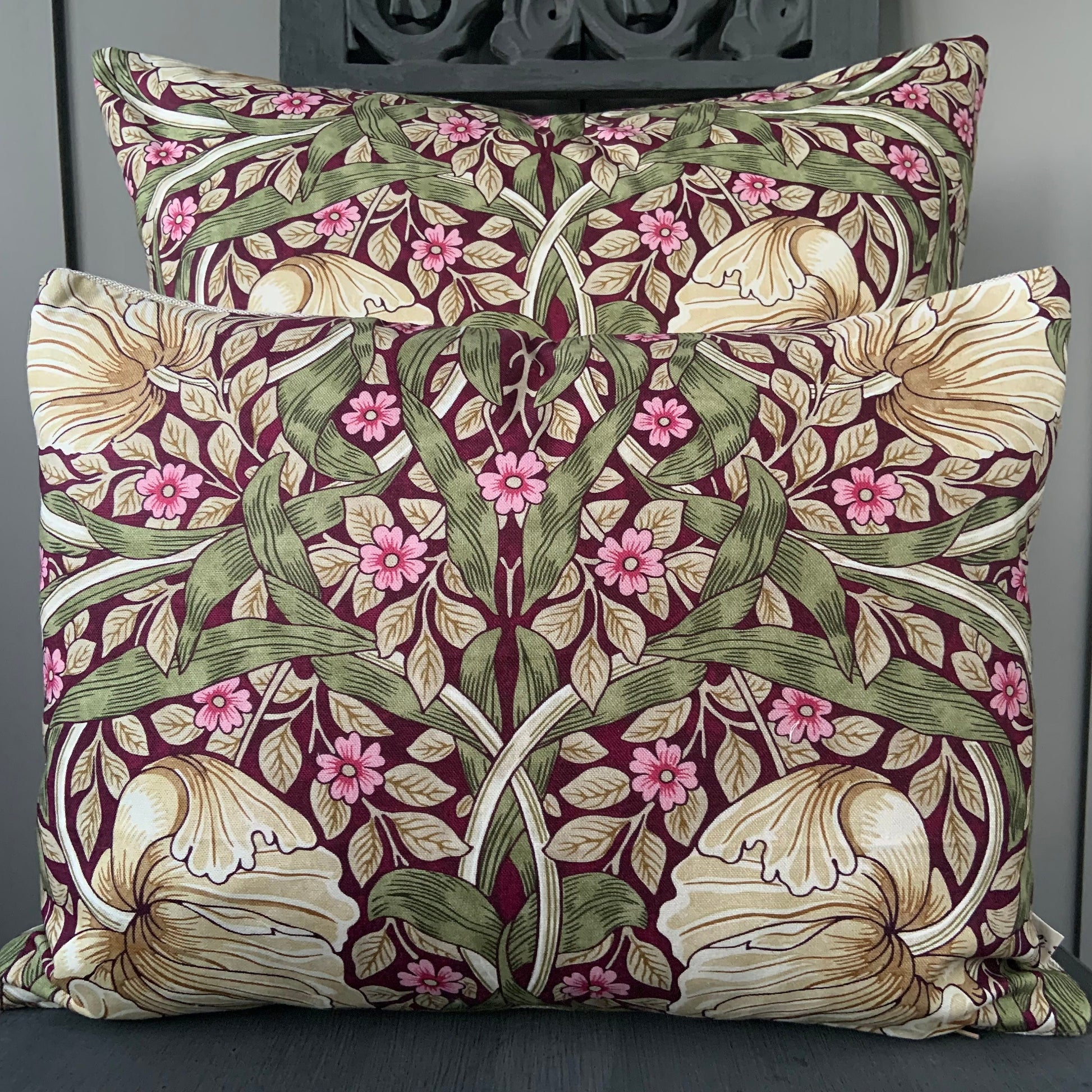 William Morris Pimpernel Vintage Burgundy Pink Fabric Cushion Pillow Throw Cover
