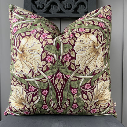 William Morris Pimpernel Vintage Burgundy Pink Fabric Cushion Pillow Throw Cover