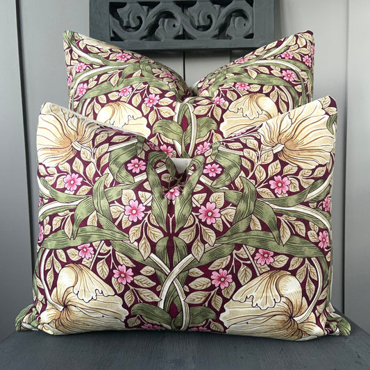 William Morris Pimpernel Vintage Burgundy Pink Fabric Cushion Pillow Throw Cover