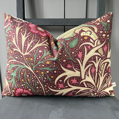 William Morris Seaweed Burgundy Green Designer Fabric Vintage Linen Cushion Pillow Cover