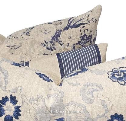 Cabbages and Roses Constance Designer Linen Navy Blue Vintage Shabby Chic Cushion Cover