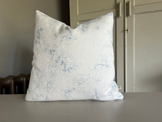 Cabbages and Roses Meggernie Vintage Blue White Linen Designer Cushion Pillow Cover