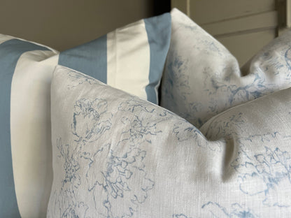 Cabbages and Roses Meggernie Vintage Blue White Linen Designer Cushion Pillow Cover