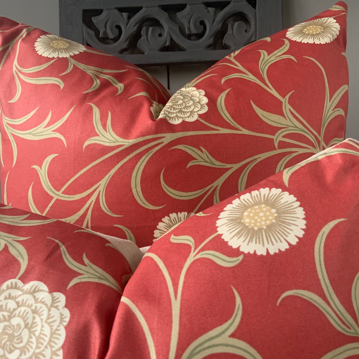 William Morris Luxury Designer "Scroll" Vintage Retro Red Floral Sofa Cushion Pillow Cover