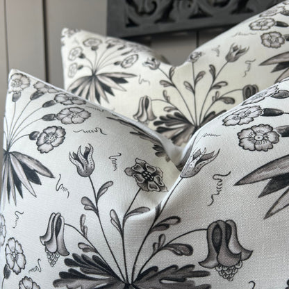 William Morris Primrose and Columbine Luxury Designer Grey White Fabric Cushion Pillow Cover