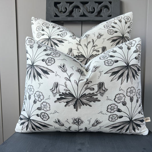 William Morris Primrose and Columbine Luxury Designer Grey White Fabric Cushion Pillow Cover