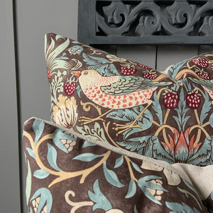William Morris Fabric Cushion Cover Strawberry Thief Brown Sage Vintage Designer Sofa Throw Pillow