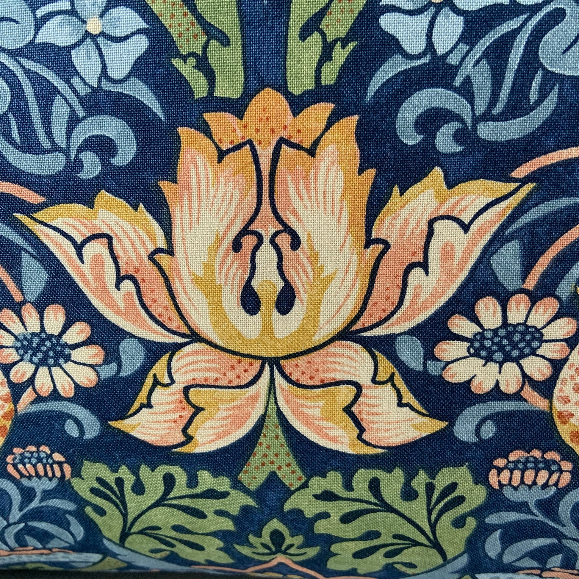 William Morris Fabric Cushion Cover "Strawberry Thief" Dark Blue Designer Sofa Throw Pillow
