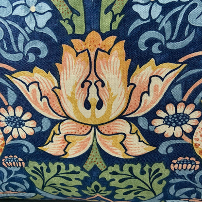 William Morris Fabric Cushion Cover "Strawberry Thief" Dark Blue Designer Sofa Throw Pillow