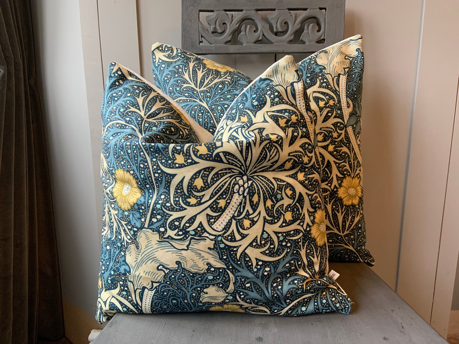 William Morris Seaweed Fabric Designer Cushion Pillow Cover Blue Green