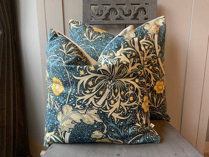 William Morris Seaweed Fabric Designer Cushion Pillow Cover Blue Green