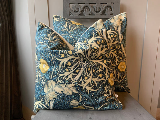 William Morris Seaweed Fabric Designer Cushion Pillow Cover Blue Green