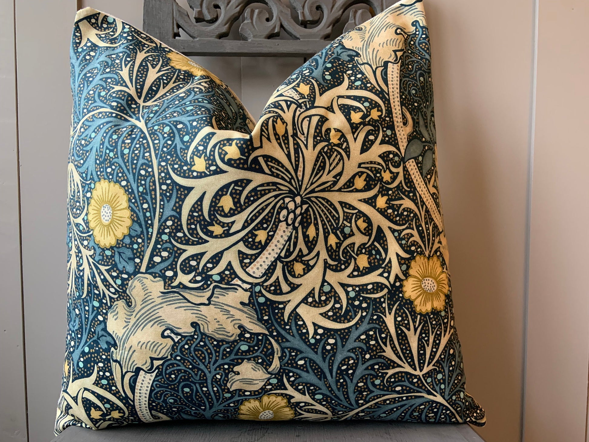 William Morris Seaweed Fabric Designer Cushion Pillow Cover Blue Green