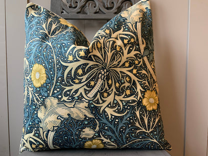 William Morris Seaweed Fabric Designer Cushion Pillow Cover Blue Green