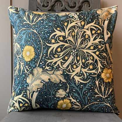 William Morris Seaweed Fabric Designer Cushion Pillow Cover Blue Green