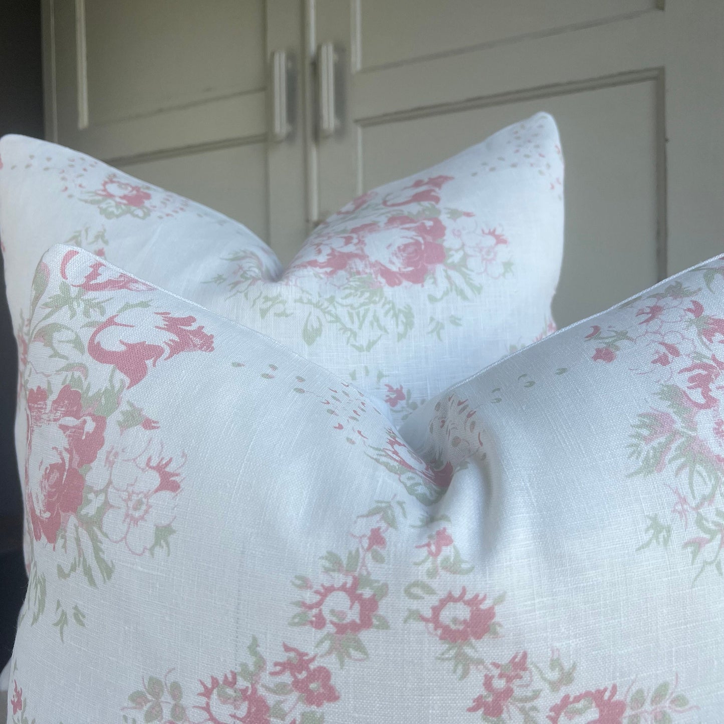 Cabbages and Roses Luxury Vintage Bees Pink White Designer Cushion Pillow Cover