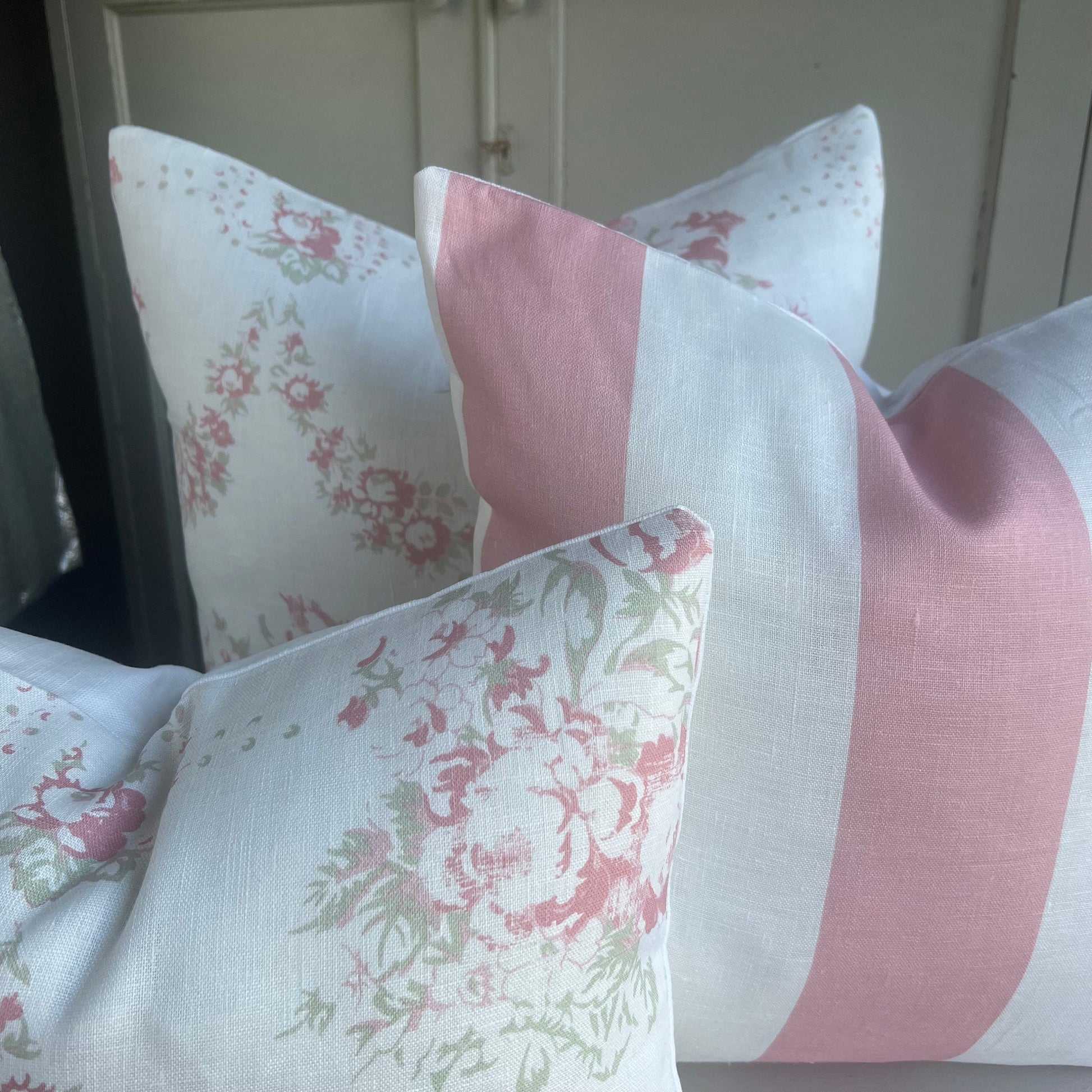 Cabbages and Roses Luxury Vintage Bees Pink White Designer Cushion Pillow Cover