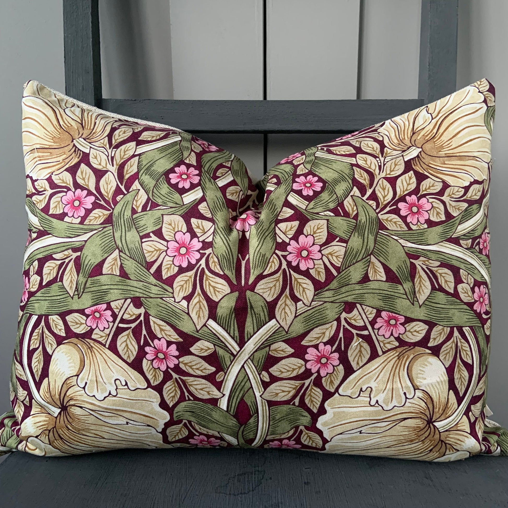 William Morris Pimpernel Vintage Burgundy Pink Fabric Cushion Pillow Throw Cover