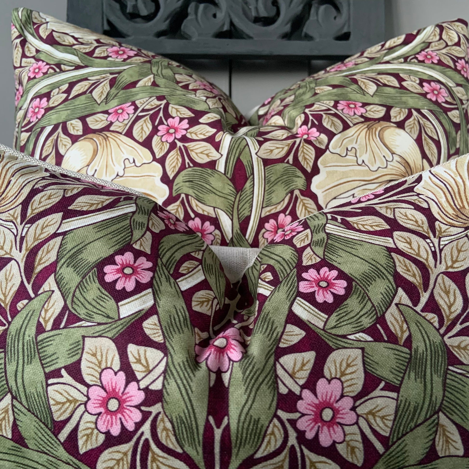 William Morris Pimpernel Vintage Burgundy Pink Fabric Cushion Pillow Throw Cover