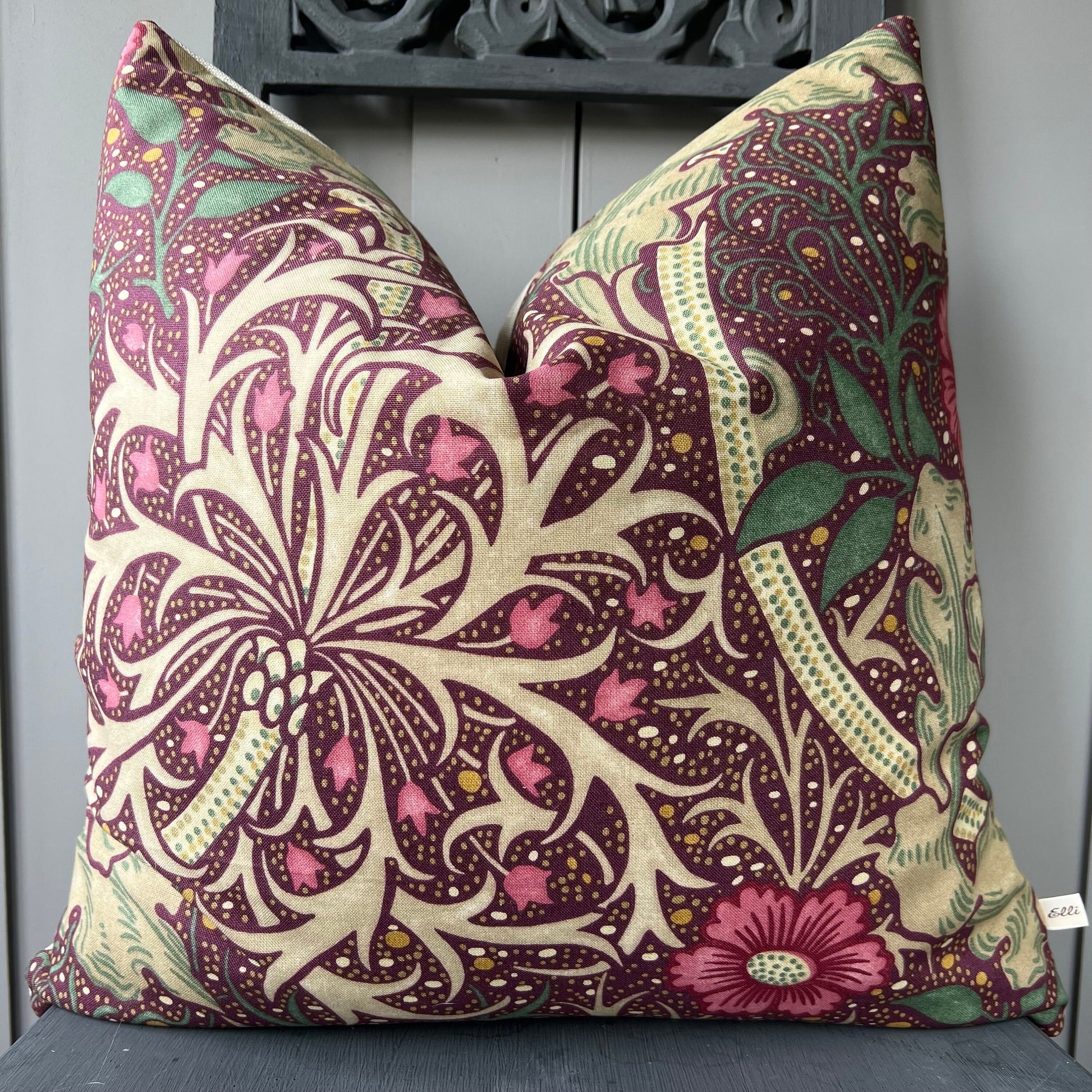 William Morris Seaweed Burgundy Green Designer Fabric Vintage Linen Cushion Pillow Cover