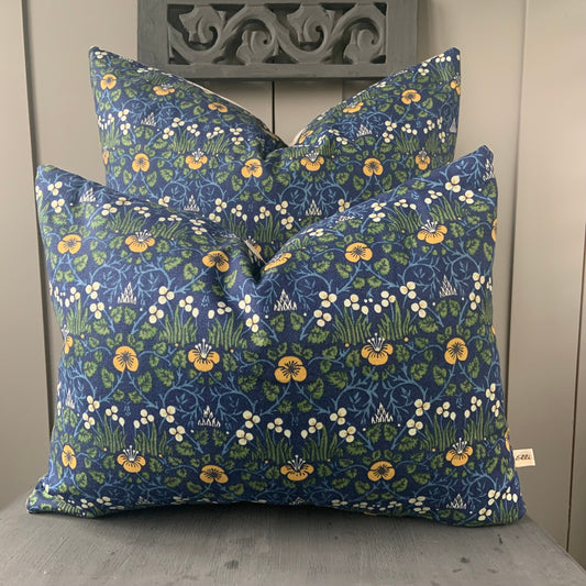 William Morris Luxury Designer Vintage Eye Bright Blue Floral Designer Cushion Cover