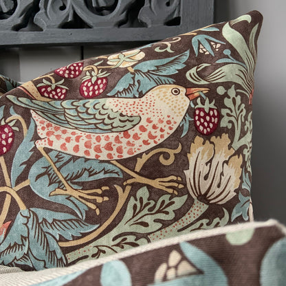 William Morris Fabric Cushion Cover Strawberry Thief Brown Sage Vintage Designer Sofa Throw Pillow