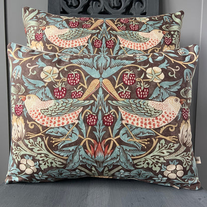William Morris Fabric Cushion Cover Strawberry Thief Brown Sage Vintage Designer Sofa Throw Pillow