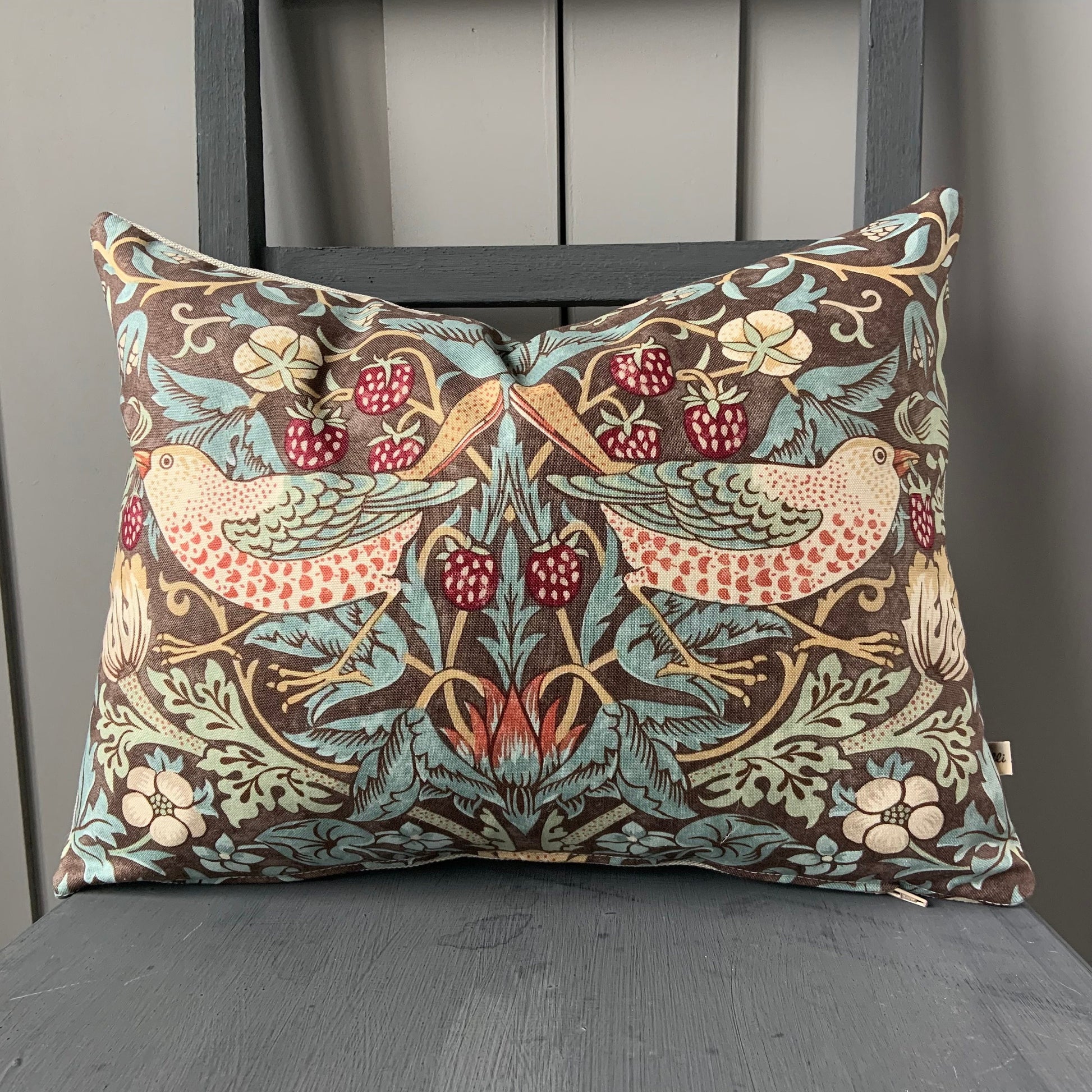 William Morris Fabric Cushion Cover Strawberry Thief Brown Sage Vintage Designer Sofa Throw Pillow