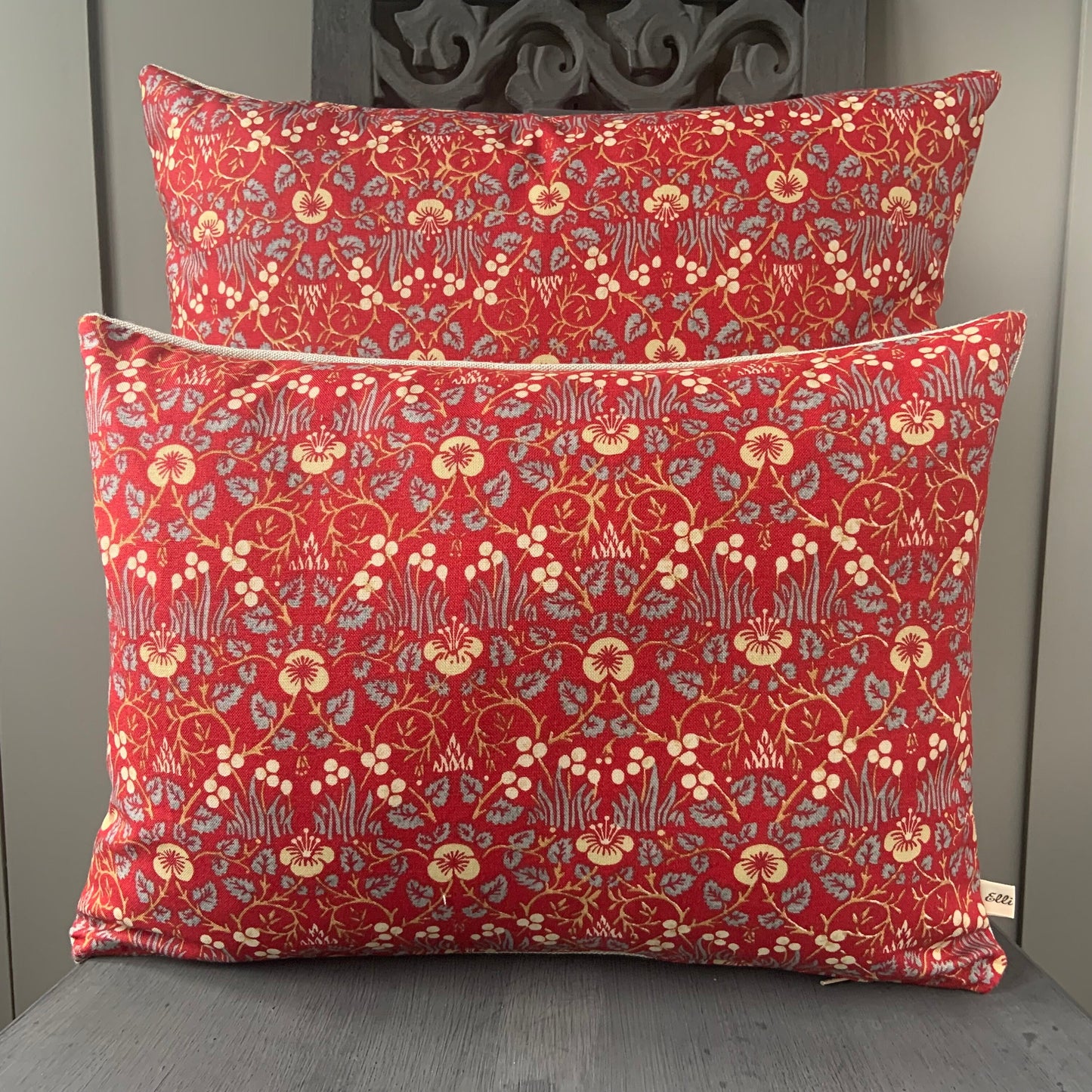 William Morris Luxury Designer Vintage Eye Bright Red Floral Designer Cushion Cover