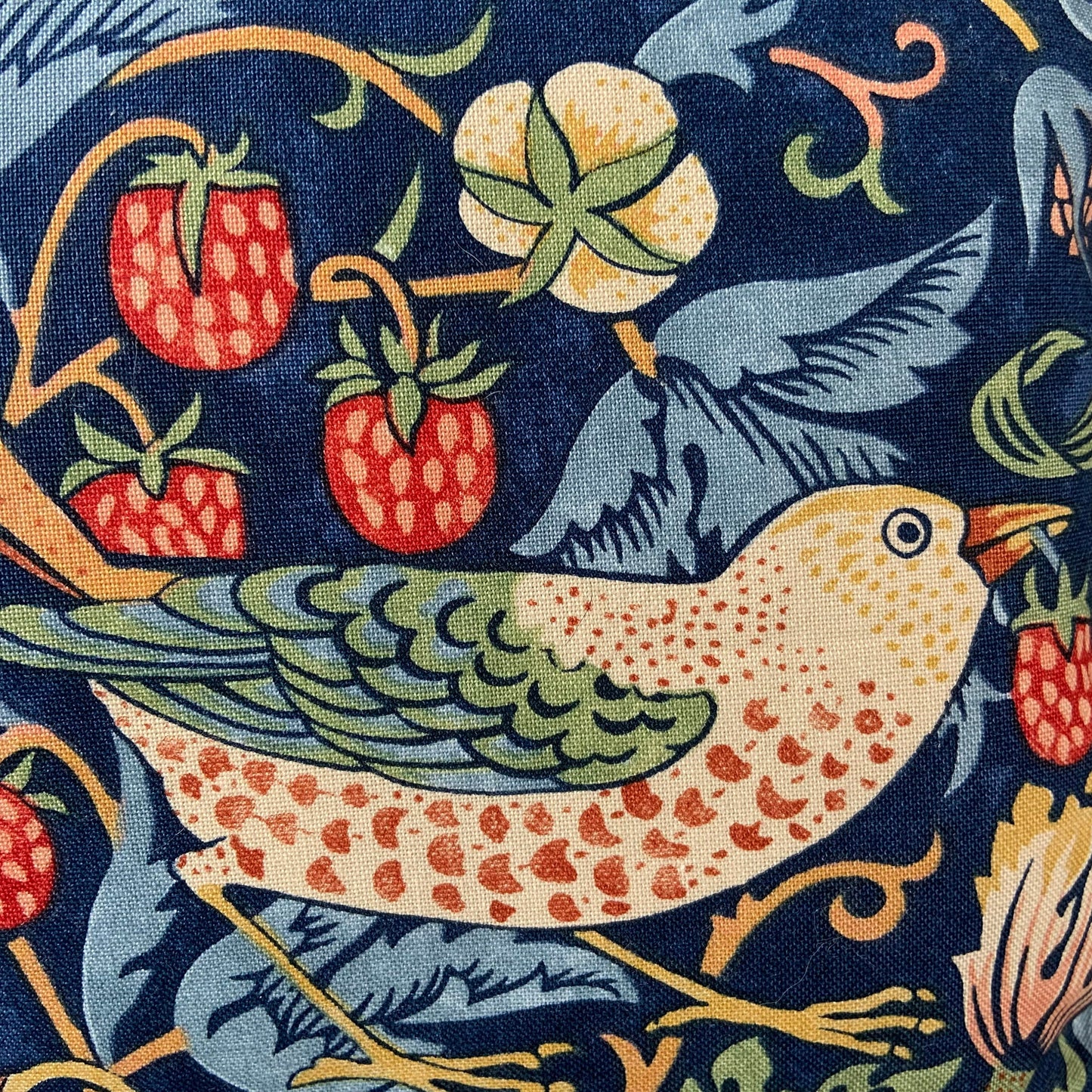 William Morris Fabric Cushion Cover "Strawberry Thief" Dark Blue Designer Sofa Throw Pillow