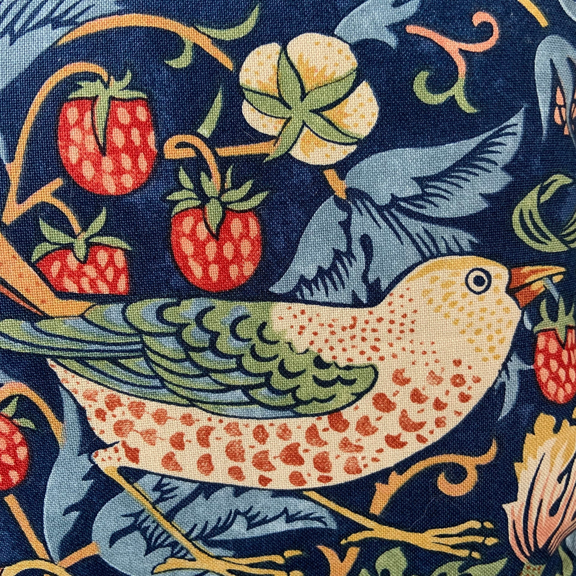 William Morris Fabric Cushion Cover "Strawberry Thief" Dark Blue Designer Sofa Throw Pillow