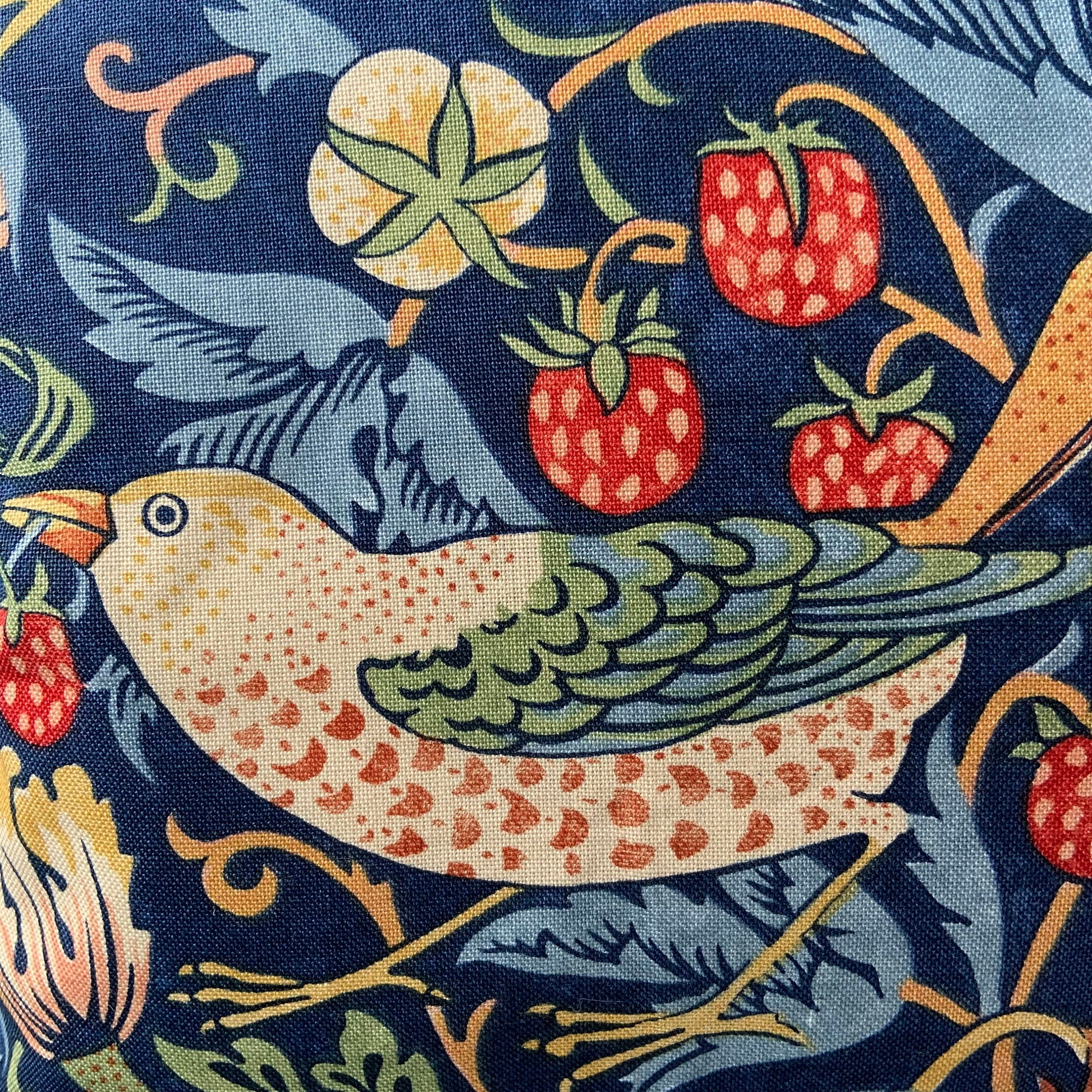William Morris Fabric Cushion Cover "Strawberry Thief" Dark Blue Designer Sofa Throw Pillow