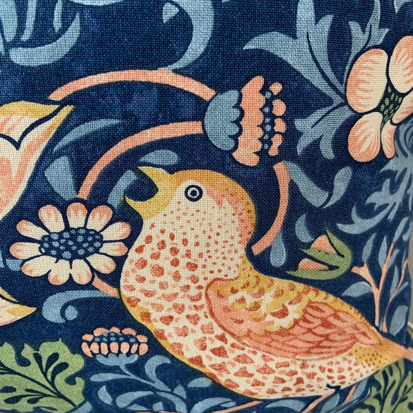 William Morris Fabric Cushion Cover "Strawberry Thief" Dark Blue Designer Sofa Throw Pillow