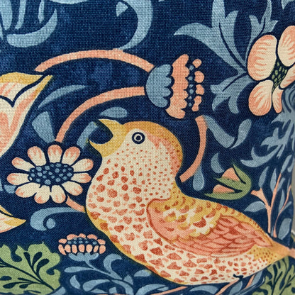 William Morris Fabric Cushion Cover "Strawberry Thief" Dark Blue Designer Sofa Throw Pillow