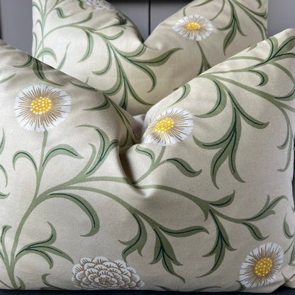 William Morris Scroll Cream Green Designer Fabric Sofa Cushion Pillow Cover