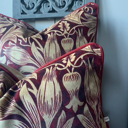William Morris Luxury Designer Sunflower Red Velvet Vintage Cushion Pillow Throw Cover