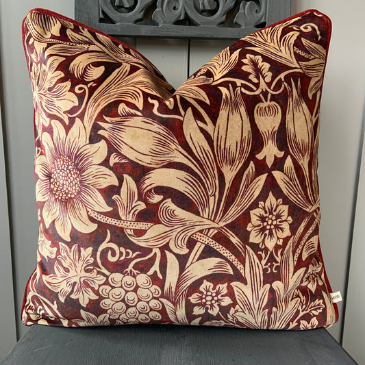William Morris Luxury Designer Sunflower Red Velvet Vintage Cushion Pillow Throw Cover