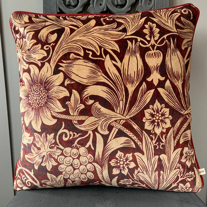 William Morris Luxury Designer Sunflower Red Velvet Vintage Cushion Pillow Throw Cover