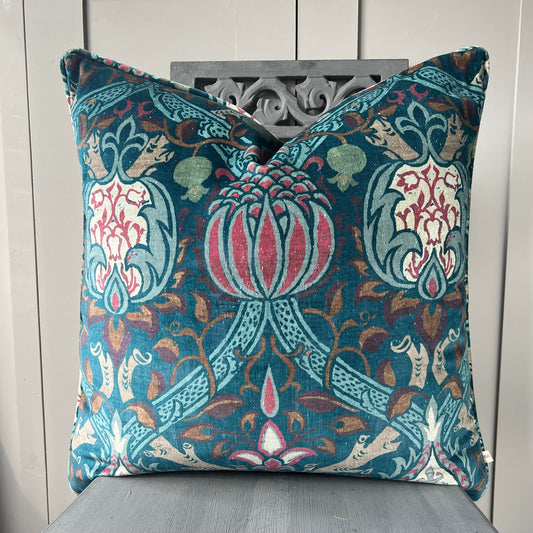 William Morris Luxury Designer Granada Indigo Blue Velvet Vintage Cushion Pillow Throw Cover