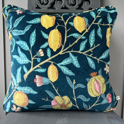 William Morris Luxury Designer Fruit Blue Yellow Velvet Vintage Cushion Pillow Throw Cover