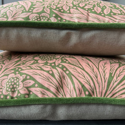 William Morris Marigold Queen Square Pink Olive Floral Sofa Cushion Pillow Cover