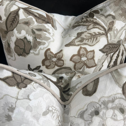 Schumacher Luxury Designer Bermuda Blossoms Beige Grey Cushion Pillow Sofa Cover