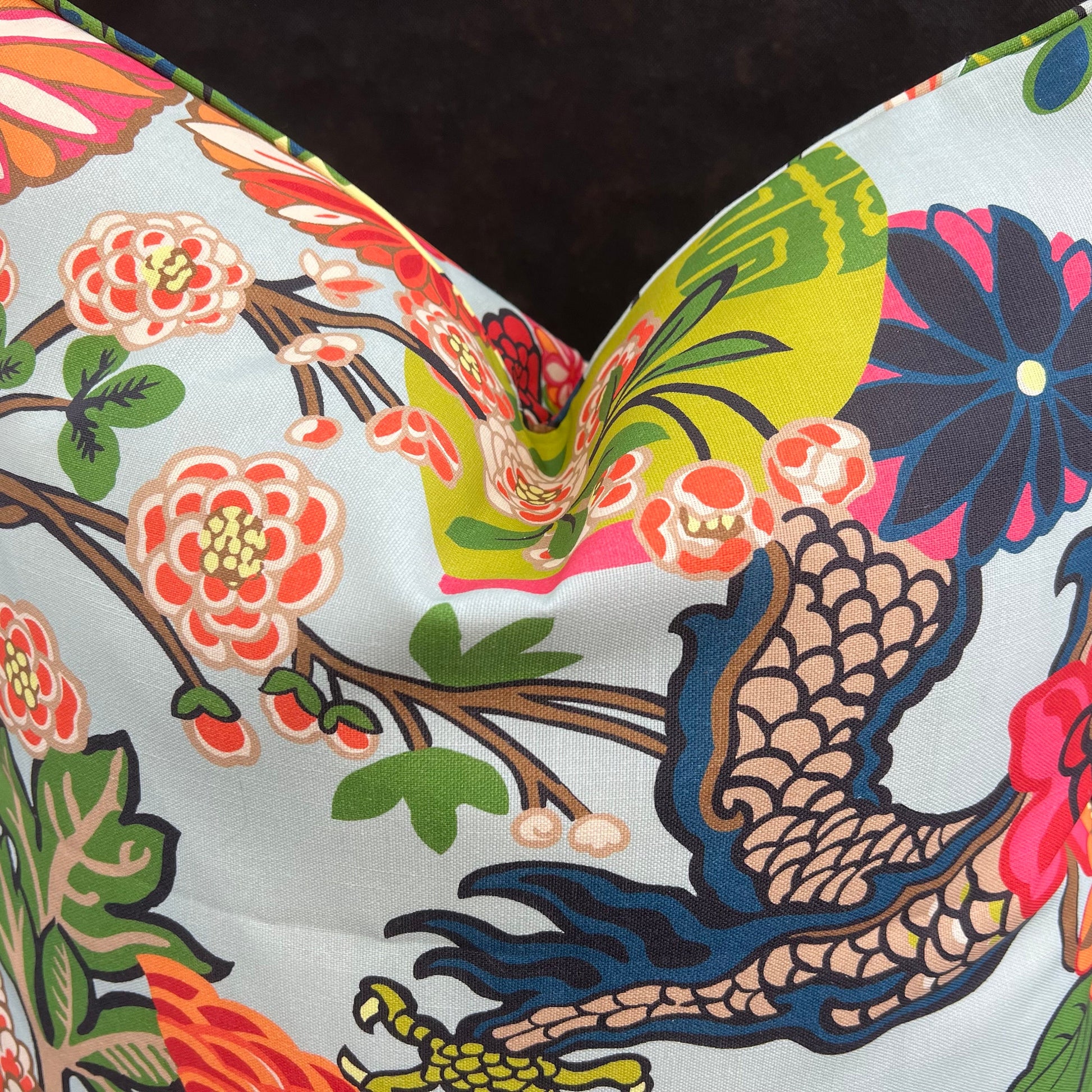 Schumacher Chiang Mai Dragon Indoor/Outdoor Double Sided Aqua Cushion Sofa Throw Pillow Cover