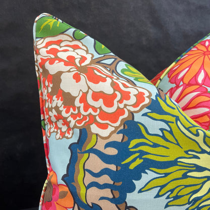 Schumacher Chiang Mai Dragon Indoor/Outdoor Double Sided Aqua Cushion Sofa Throw Pillow Cover