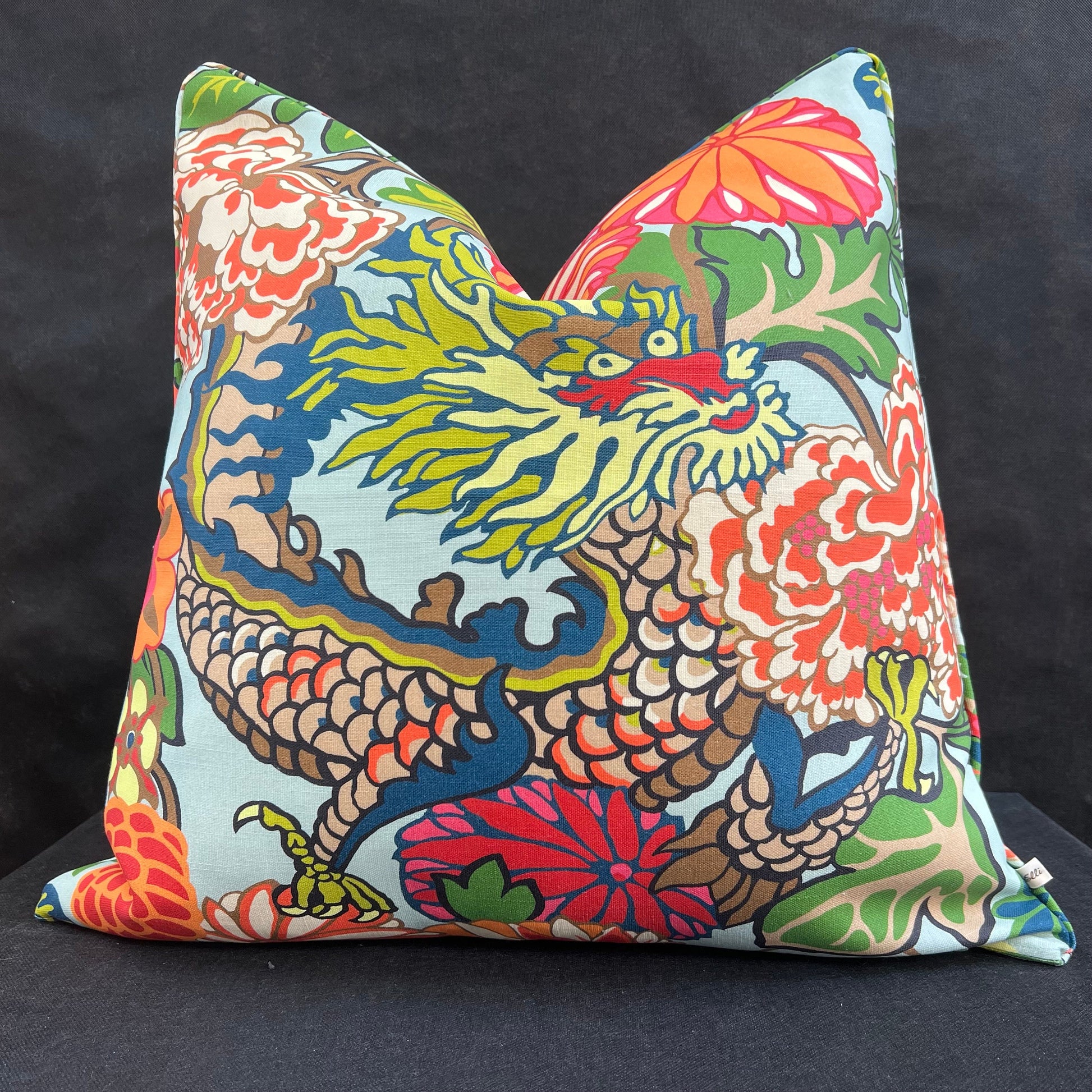 Schumacher Chiang Mai Dragon Indoor/Outdoor Double Sided Aqua Cushion Sofa Throw Pillow Cover