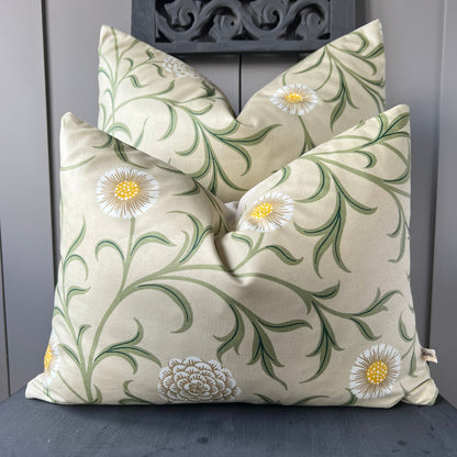 William Morris Scroll Cream Green Designer Fabric Sofa Cushion Pillow Cover