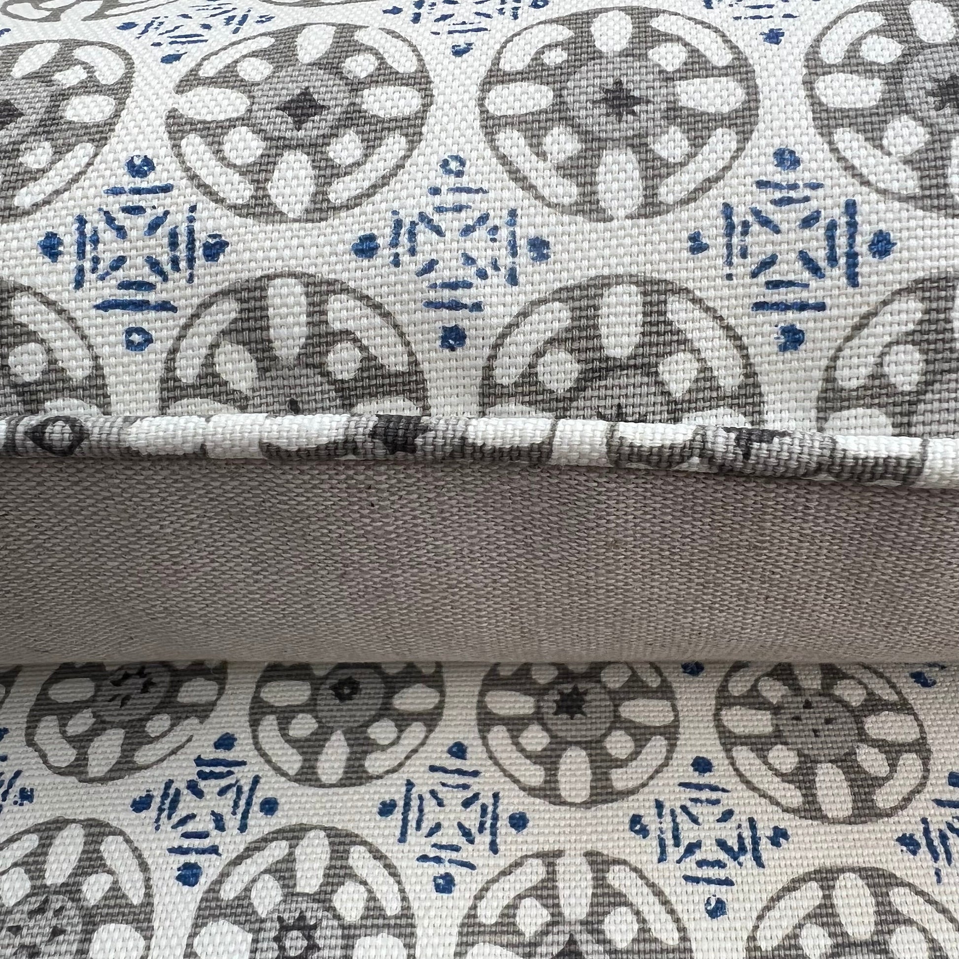 Luxury Designer Quadrille Geometric Kediri Batik Grey Blue Fabric Cushion Pillow Throw Cover