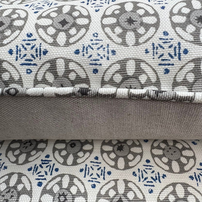 Luxury Designer Quadrille Geometric Kediri Batik Grey Blue Fabric Cushion Pillow Throw Cover