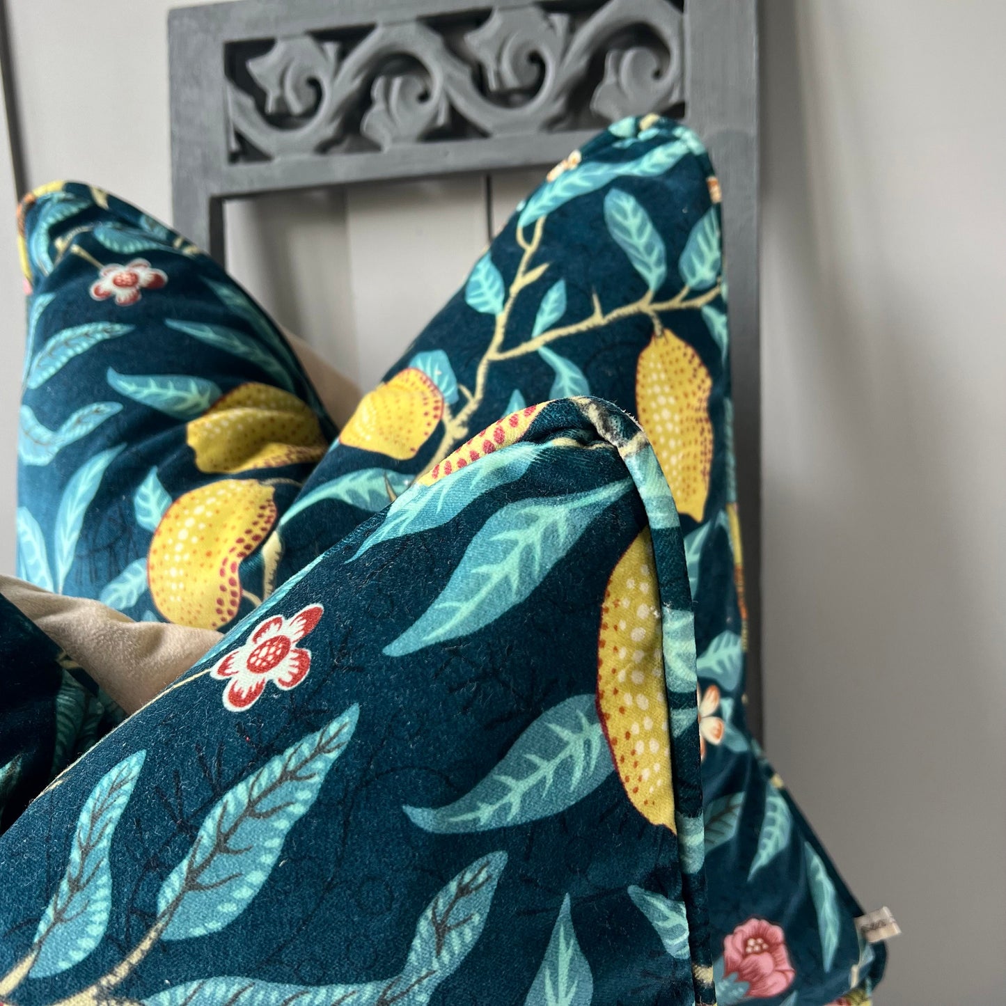 William Morris Luxury Designer Fruit Blue Yellow Velvet Vintage Cushion Pillow Throw Cover