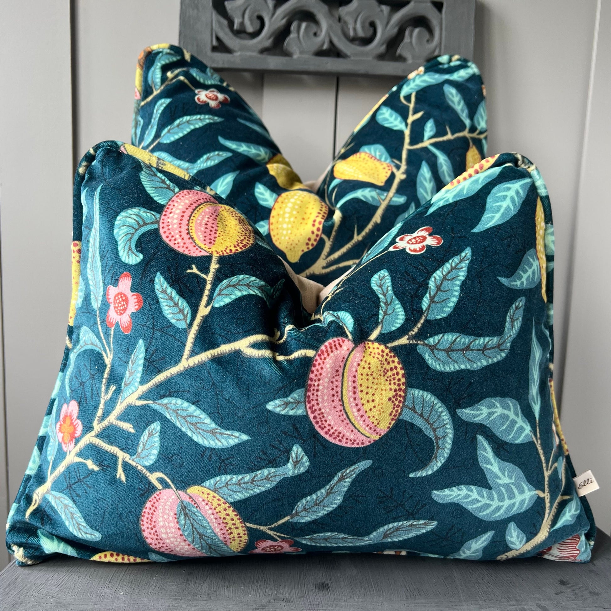 William Morris Luxury Designer Fruit Blue Yellow Velvet Vintage Cushion Pillow Throw Cover